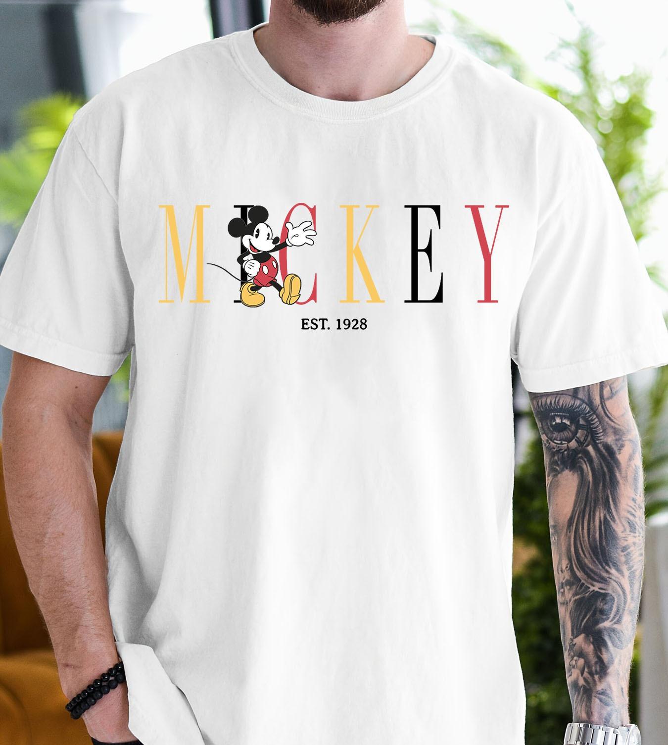 

Disney Men s Mickey Mouse Est. 1928 Graphic Print T-Shirt Summer Cotton Women Tops Tees Streetwear Casual Trendy Oversized Loose S