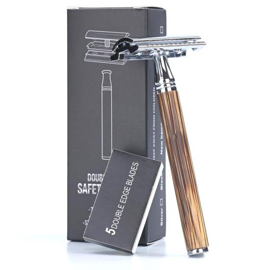 Yousheng Beard Razor Manual Ergonomics Handle Lightweight Reusable Bamboo Handle Eco-Friendly Double Edge Razor for Home Use