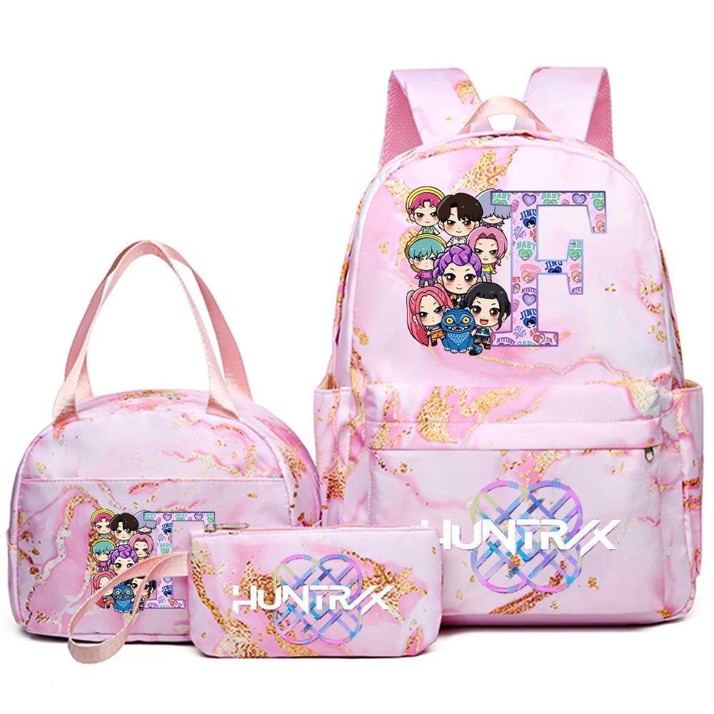 3Pcs/set 26 English Letter Kpop Printed Backpack Handbag Pencil Case for Teenager Student Girl Boy Bookbag Schoolbag Women Large Capacity Travel Bag
