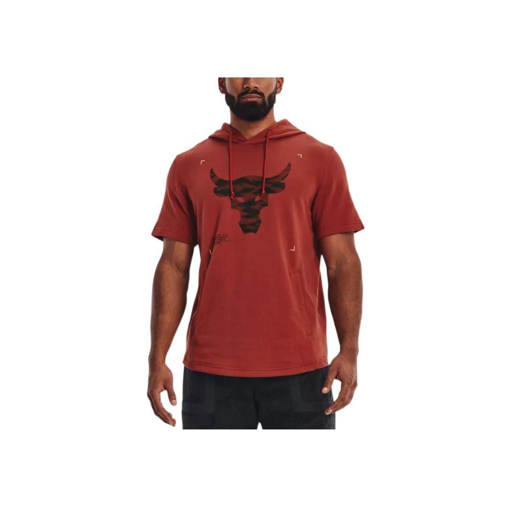 Under Armour Johnson Series Terry American Vintage Printed Hooded Short Sleeve T-Shirt Men Tops Dark-Red 1370465-635