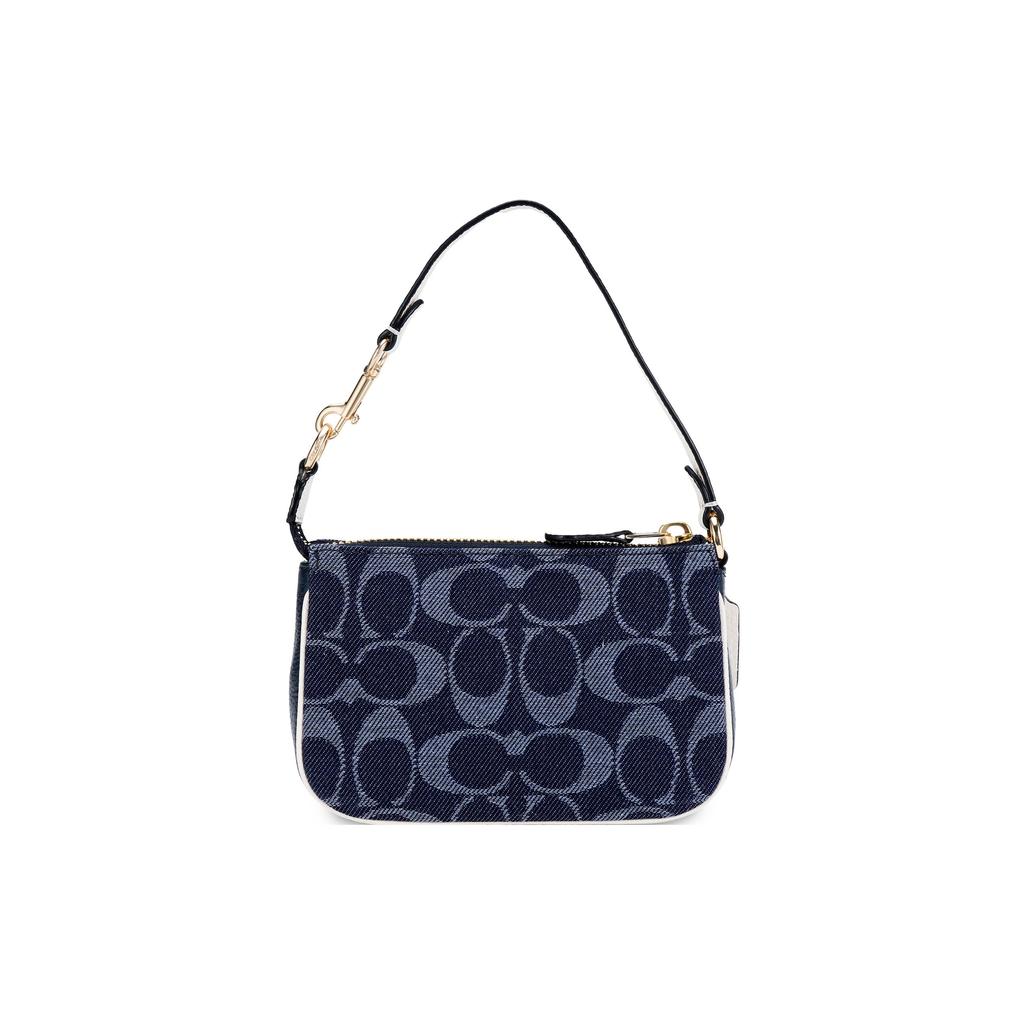 New COACH Nolita Jacquard Fabric With Leather Pochette, Shoulder Bag, Clutch, Wrist Bag, Handbag Mini Women's Denim Blue C3334-IMDEI