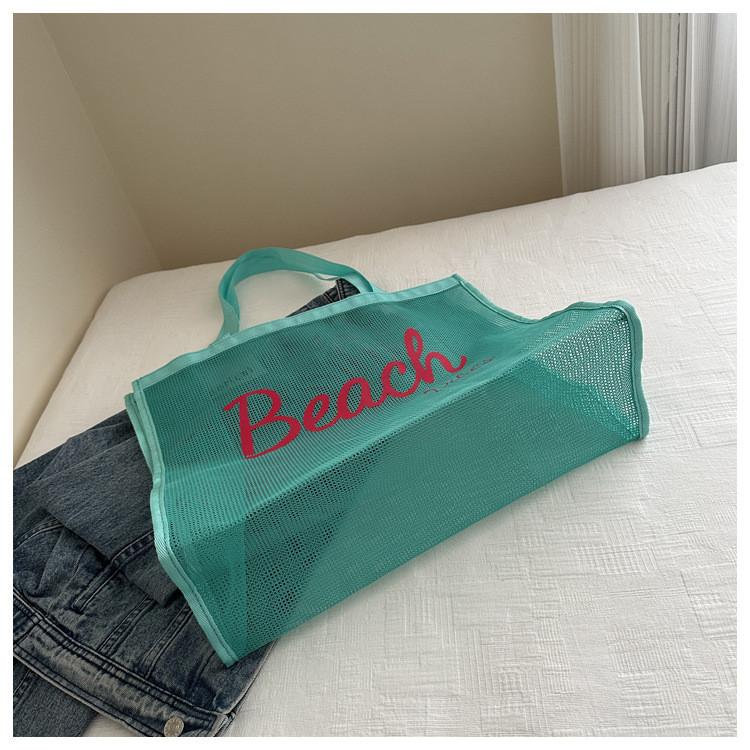 Large Nylon Shopping Bag With Transparent Mesh And Inner Pocket For Daily Carry