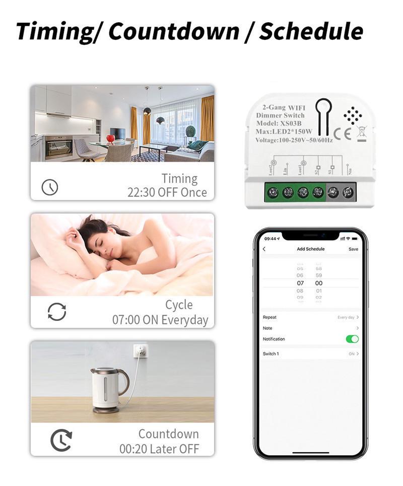 Tuya Smart WiFi Dimmer Switch with Voice Control and 2-Way Mini Dimming Module