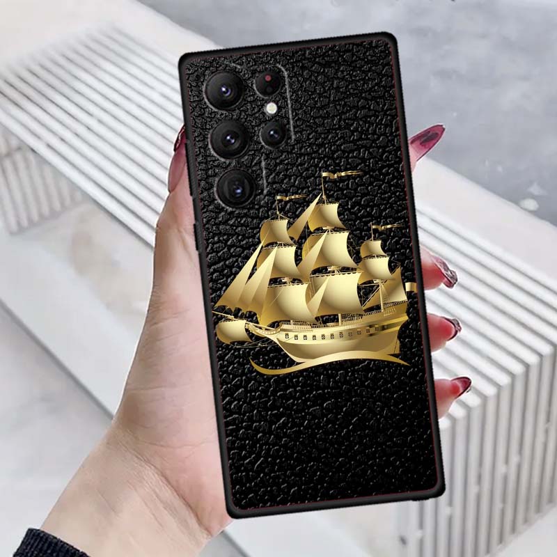 Vintage compass illustration For Samsung Galaxy S26 S25 S24 S23 S22 S21 S20 Ultra Plus FE 5G Black Soft TPU Phone Case