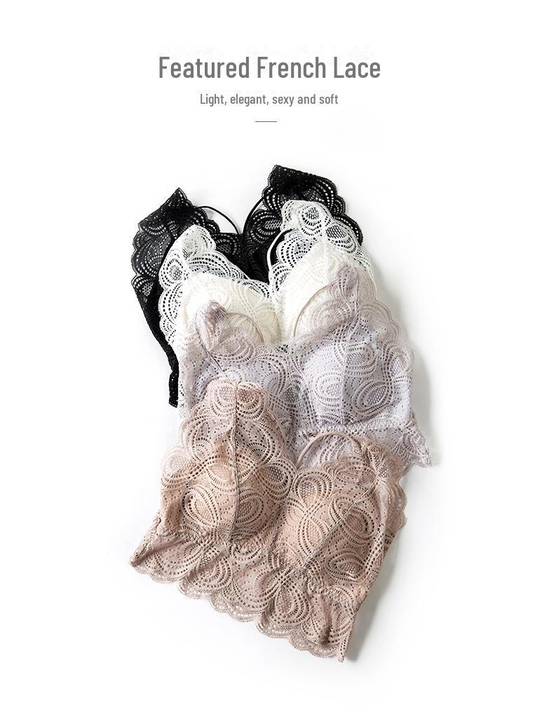 Stylish Full Lace V-Neck Backless Bra-Free Sling with Thick Padded Chest Wrap