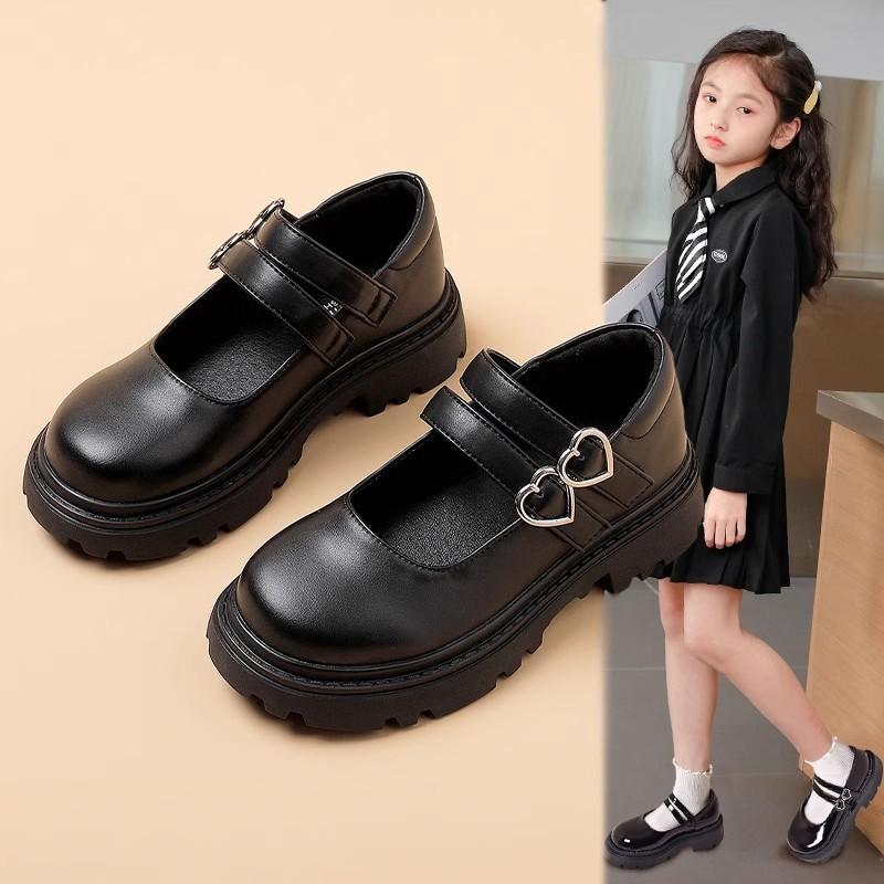 Girls' Leather Shoes for Spring and Autumn Children's Performance Shoes, Black Dance Shoes, Medium and Large Children's Leather Shoes