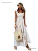 European American Women's Retro Plaid Sleeveless Maxi Dress with Thin Straps & Ruffles