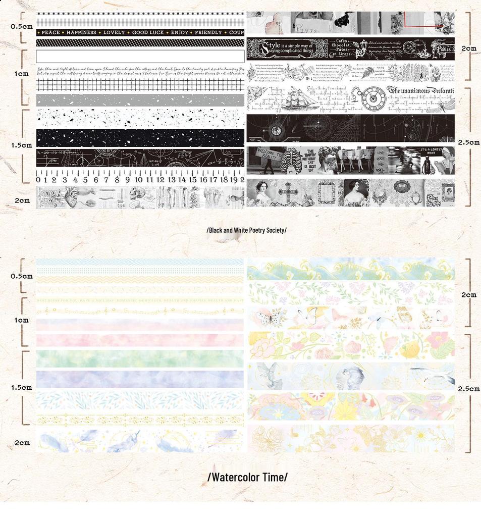 Retro Imprint Washi Tape Set: 20 Rolls, 6 Styles for Versatile Decoration
