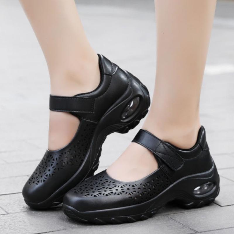 Breathable Women's Walking Shoes Hollow-out Platform Shoes Air-cushion Ladies Casual Shoes Elastic Wedges