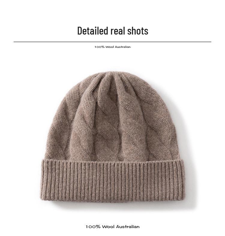 Heavyweight Thickened Wool Cashmere Knit Hat - Double Layer, Warm, Pure Color