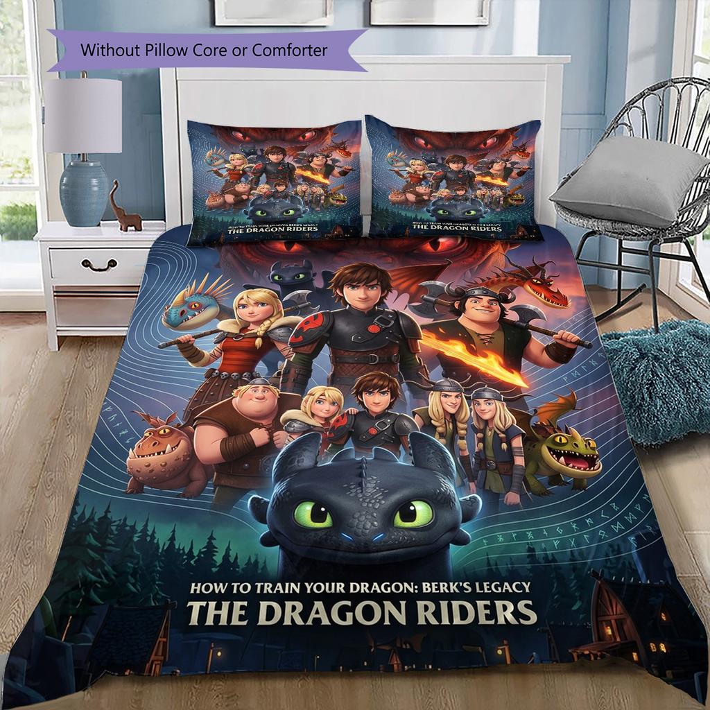 How Train Dragon Pattern Bedding Quilt Set Quilt Cover Pillowcase Home Birthday Gift(1 * Duvet Cover + 2 * Pillowcase, Without Core)