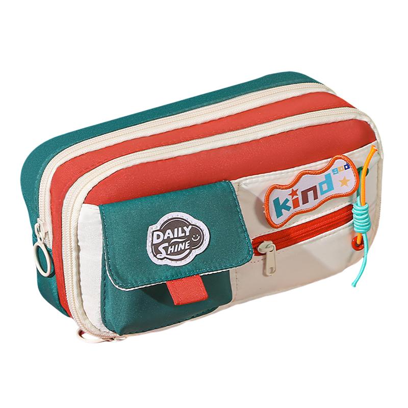 Large Capacity Vintage American Style Color-Block Pencil Case - Multipurpose Accessories Supplies Organizer For Learning
