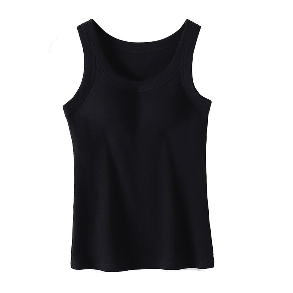 Women's Solid Color Vest Without Wires, Padded Round Neck Bottoming Top