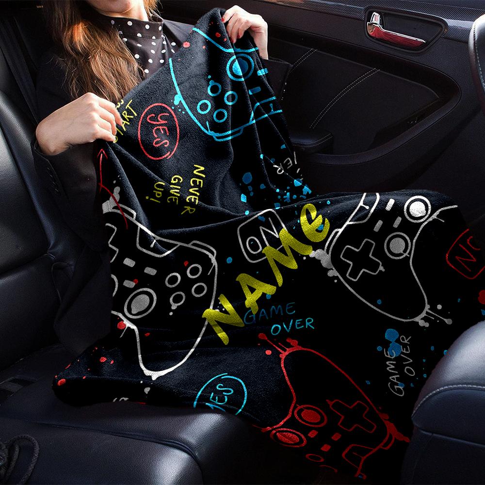 Custom Name Game Controller Theme Printed Blanket - Perfect for Couch, Bed, Travel & Outdoor Use | Machine Washable, Cozy & Durable.