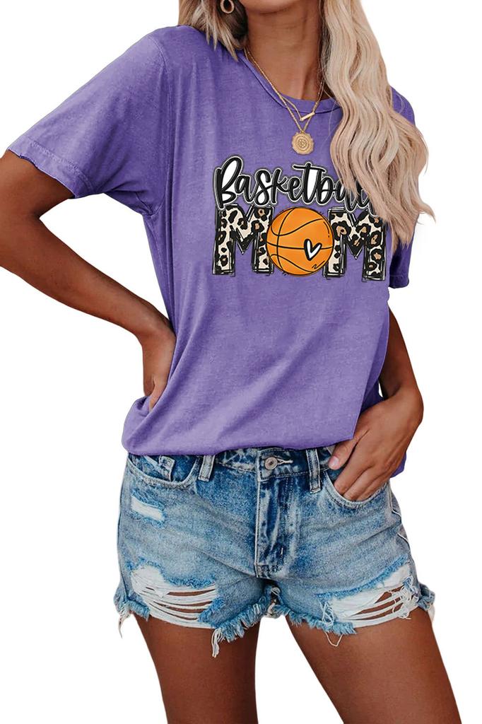 Summer crewneck Tshirt basketball mom print new loose fashion shortsleeved top Womens casual pullover