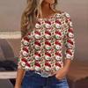 Women's Fashionable Casual Three Quarter Sleeve Christmas Printed Round Neck Top