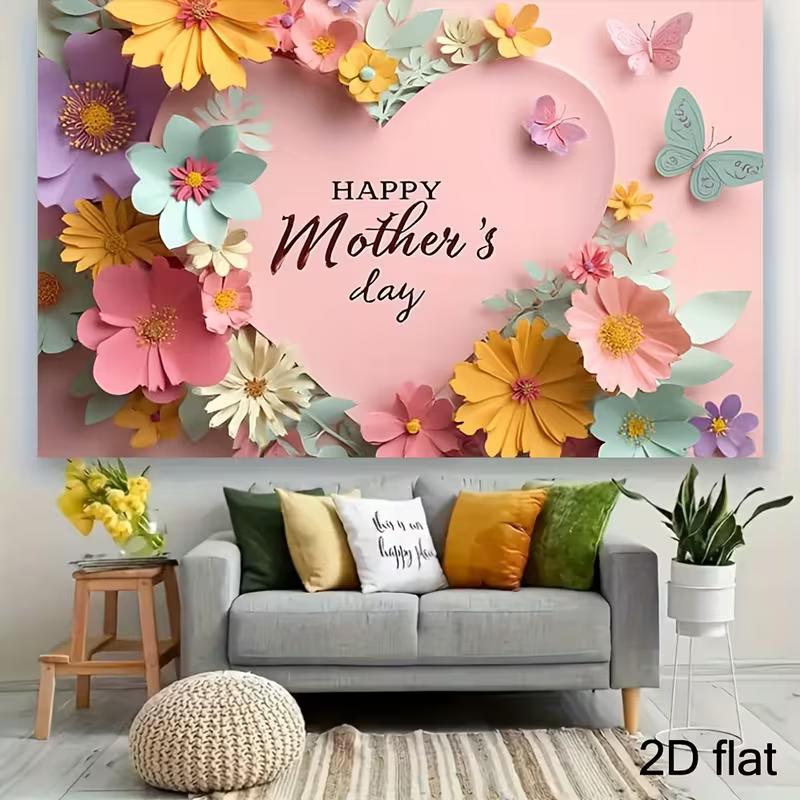 2D Mother's Day Backdrop Pastel Floral Themed Party Background Banner