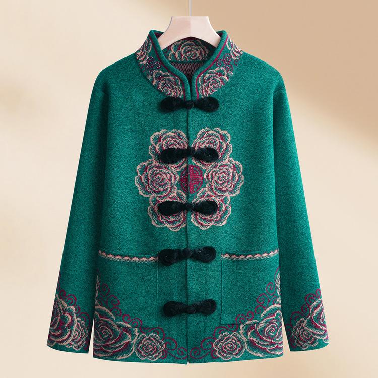 Middle-aged and Elderly Female Grandmother In Spring Coat Old Lady Autumn and Winter Zodiac Year Mother Wears Red Sweater Plus Velvet Thickened