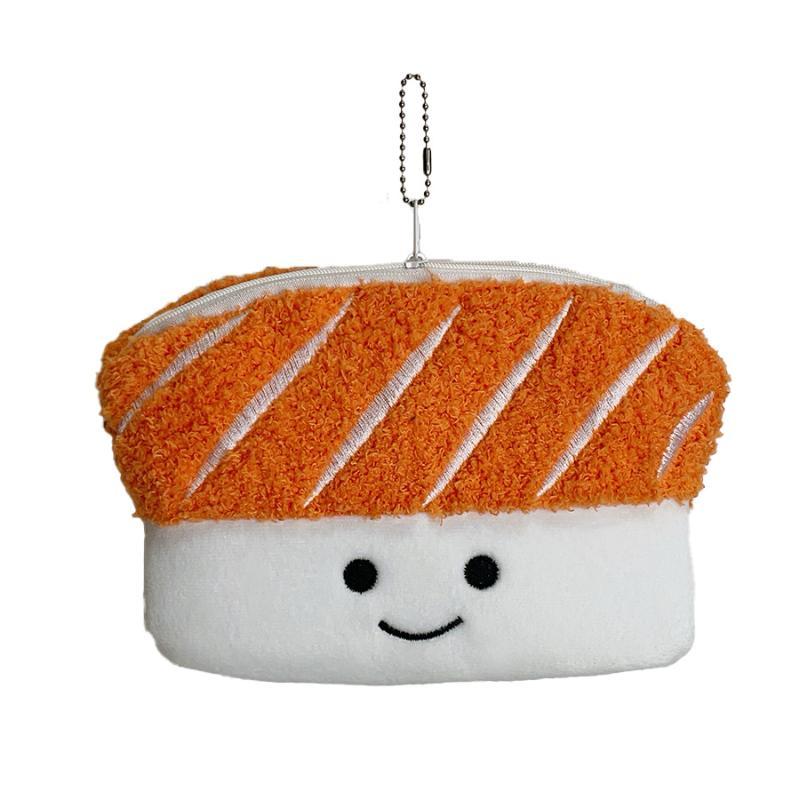Cute Salmon Sushi Shaped Plush Pencil Case Large Capacity Zipper Pencil Bag Soft Stationery Pouch Creative Travel Makeup Bag