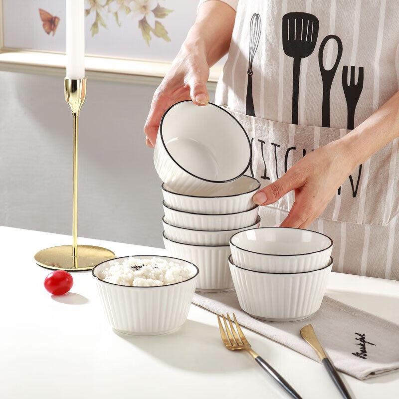 Pure White American Striped Ceramic Dinnerware Set