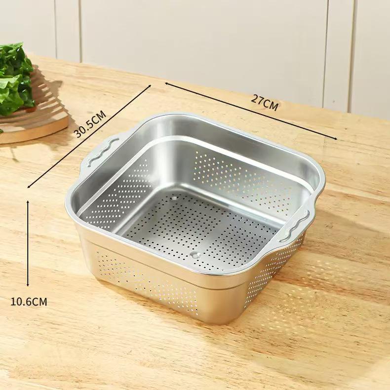Double Ear Stainless Steel Kitchen Sink Draining Basket for Washing Vegetables & Fruits