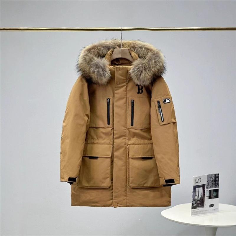 Pure original new MLB down jacket Yankees generation medium and long thickened large fur collar men's and women's tooling jacket