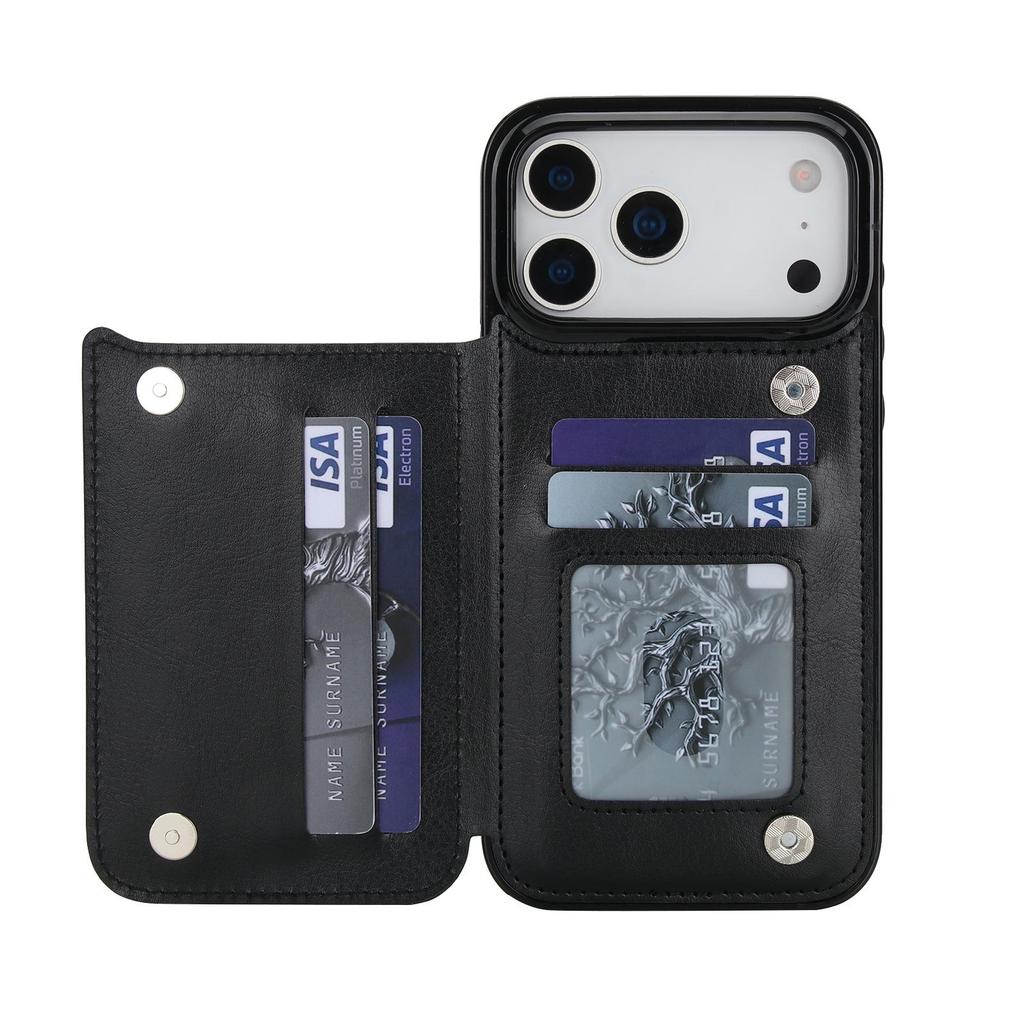 Kožené stojánkové pouzdro pro iPhone 17 Pro Max s držákem na karty a dvojitým zapínáním