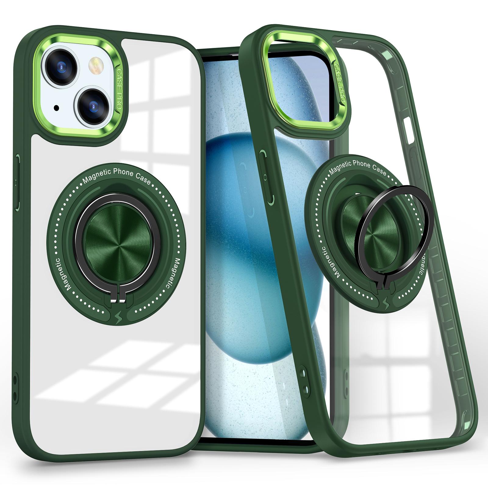 

For iPhone 13/14 Case Compatible with MagSafe PC+TPU Kickstand Clear Phone Cover Blackish Green