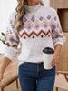 Autumn Winter Women's Jacquard Pullover Sweater - Half-High Collar, Long Sleeve, Casual Loose Knitwear