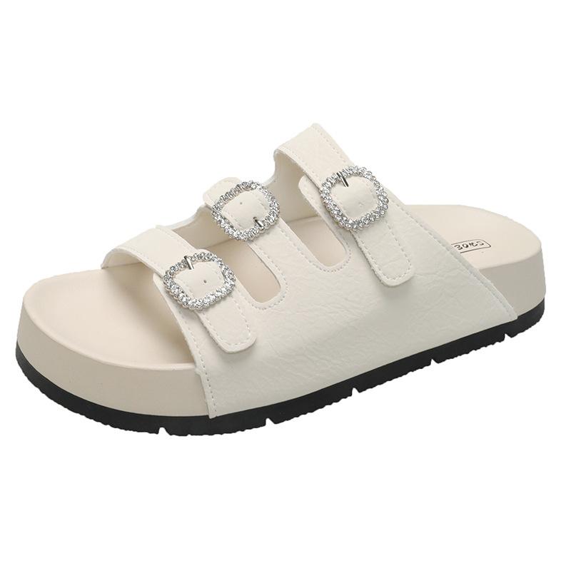 Thick-bottomed one-character slippers for women's outer wear summer new versatile rhinestone soft-bottomed sandals for women's slippers