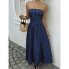 Damen Gepunktete Trägerlose Sommerkleider, Elastischer Rücken Gerafft Strandurlaub Outfits Vintage Elegant Maxikleid