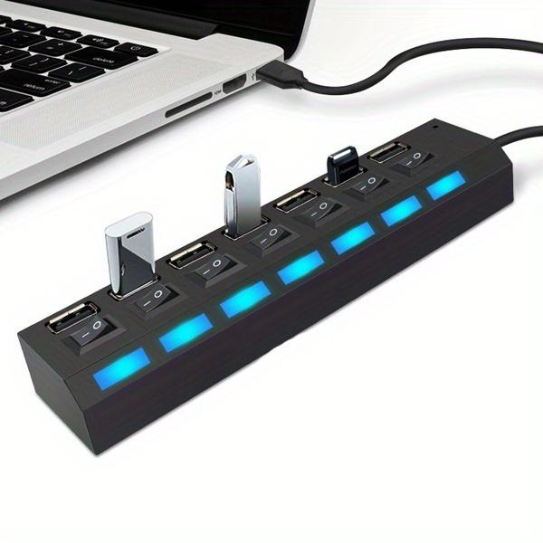 7 Ports/4 Ports LED USB 2.0 Adapter Hub Power On/Off Schalter Für PC Laptop Computer