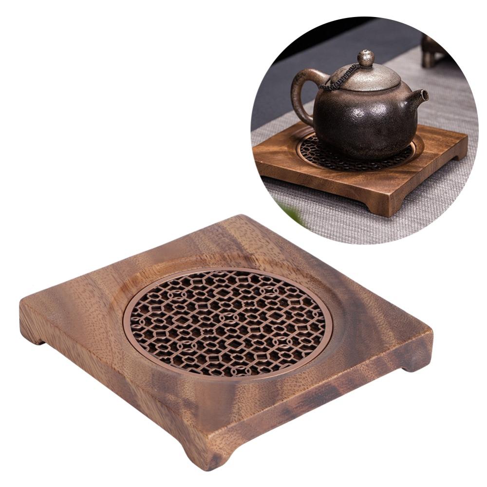 Square Shape Heat Insulation Coaster Wood Teapot Pad Walnut Teapot Mat  Tea Room Decor