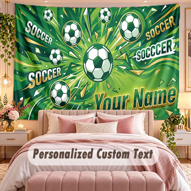 Soccer (374) Theme Wall Tapestry Customized With Name Text Personalized Hanging Tapestry For Bedroom Living Room Decor