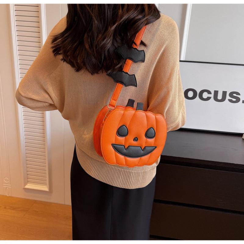Borsa a Spalla Cartone Animato Zucca di Halloween in Materiale PU per Uso Quotidiano Casual