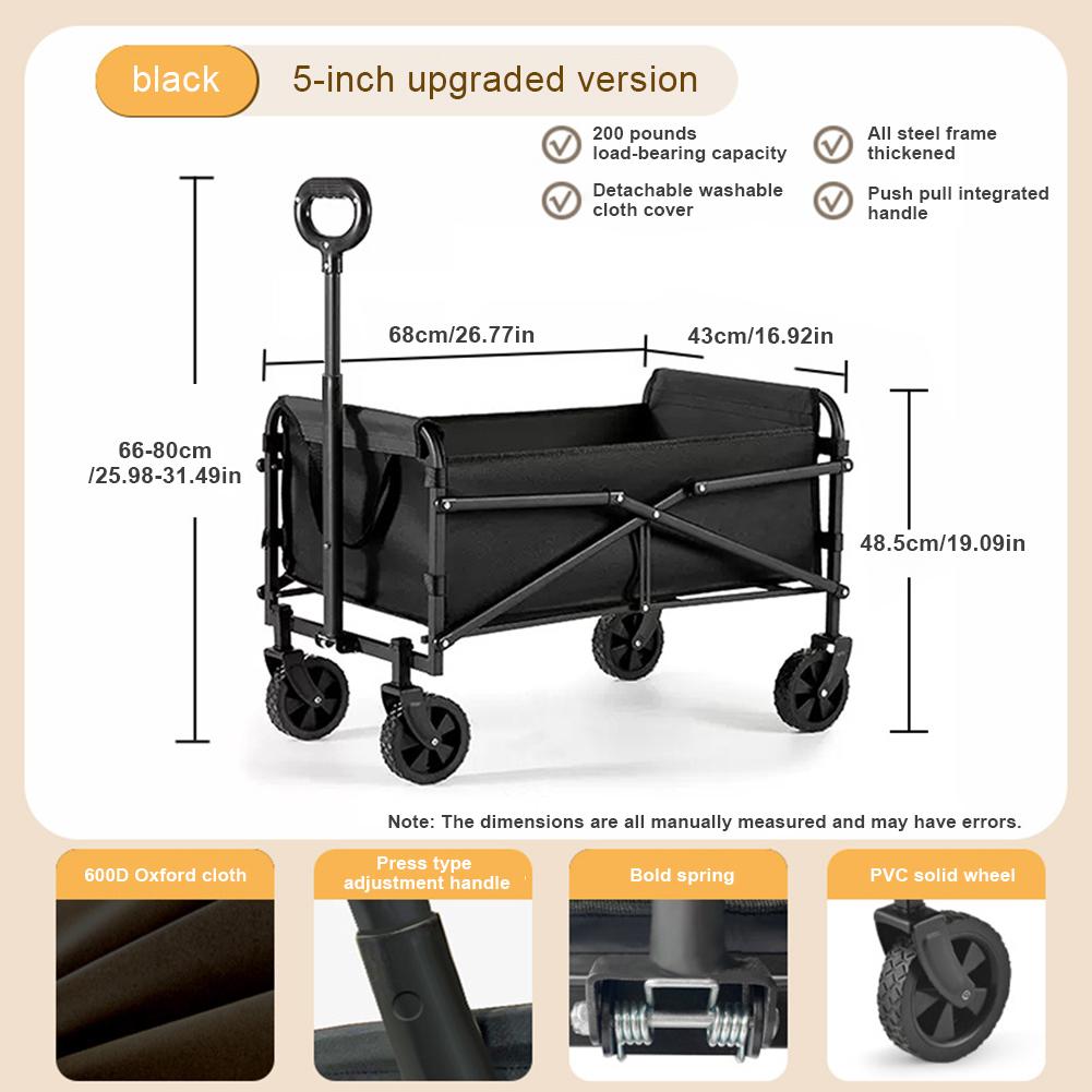 Collapsable Wagon Outdoor Large Capacity Camping Trolley 4 Wheel Carts Long Handle Picnic Handcart Multifunctional Pull Carts