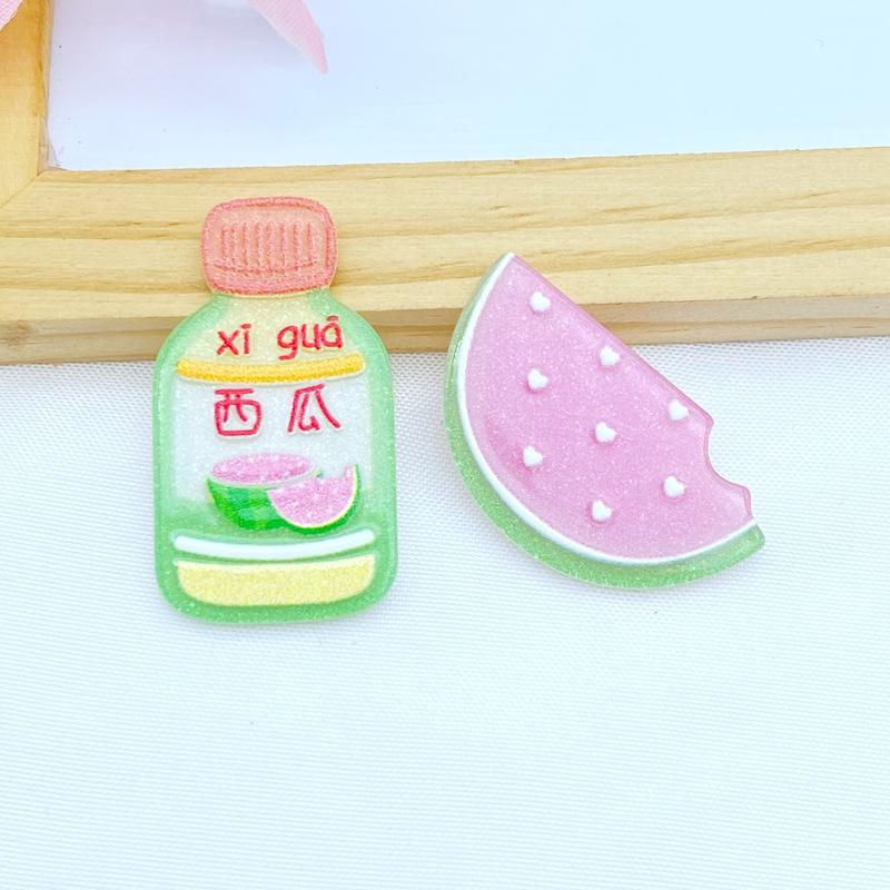 10Pcs New Cute Acrylic Fruit Beverage Series Flat Back Cabochon Scrapbooking Hair Bow Center Embellishments DIY Accessories