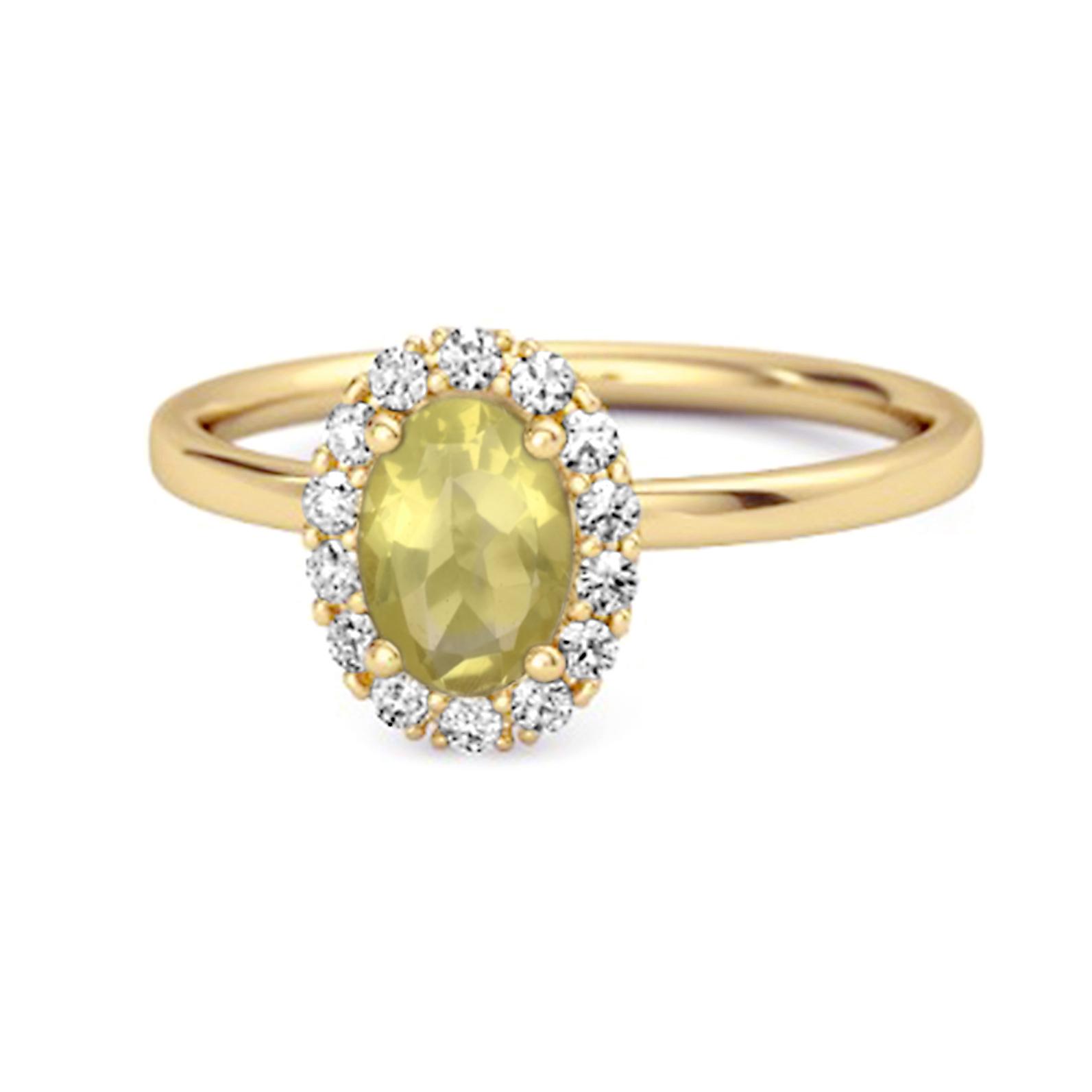 Lemon Quartz Solitaire Halo Accents Ring -925 Sterling Silver Gold Vermeil 6.5