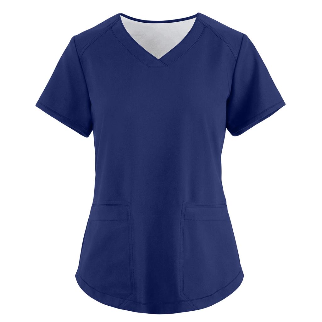 Women's Fashionable Loose-Fit Short-Sleeve V-Neck Pocket Workwear Top