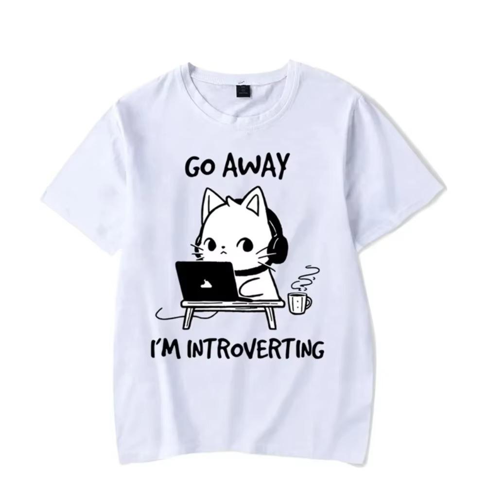Go Away I’m Introverting Graphic T- Shirts Funny Cat Gamer Gaming Tshirts Tops Fashion Harajuku Tees Women Men Oversized T-shirt