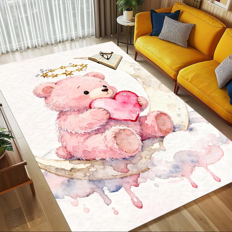 Teddy Bear Heart Pattern Area Rug, Office Carpet Indoor Outdoor Entrance Doormat, Non-Slip Soft And Comfortable, Living Room, C122058