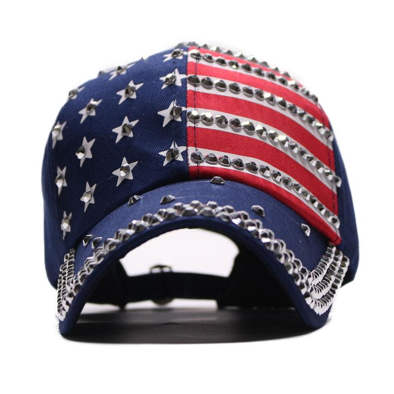 New European and American Trendy New American Flag Diamond-encrusted Baseball Washed Summer Men's and Women's Outdoor Sun Hats