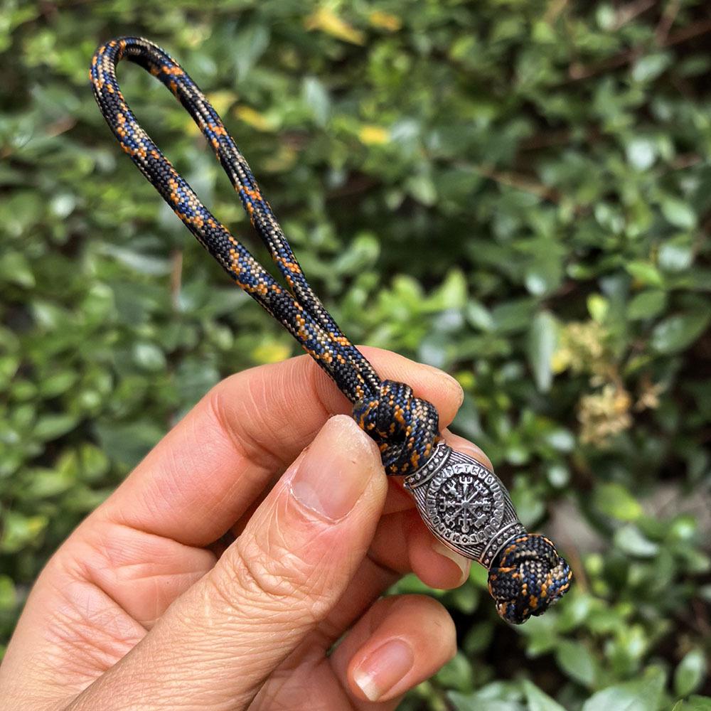 Viking Rune Compass Keychain: Handmade Seven-Core Umbrella Rope Pendant