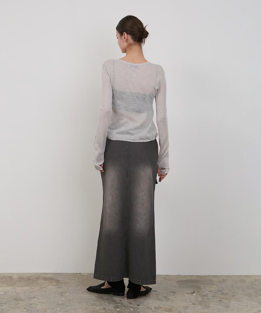 Loutaideu Denim Maxi Skirt [Charcoal]