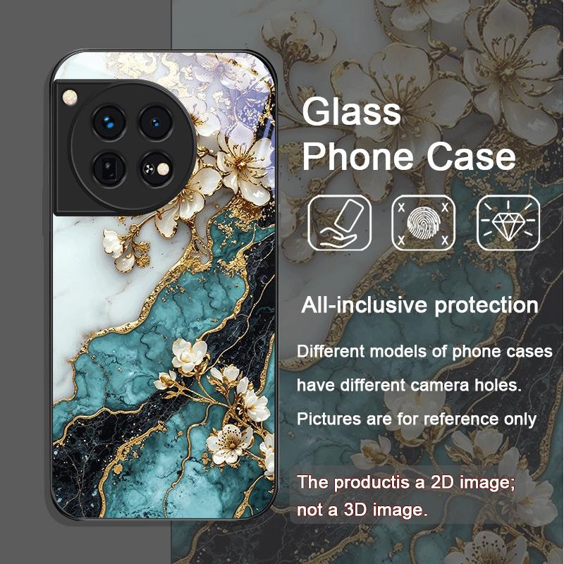 Ästhetische Blumenmarmor-Textur Kunst Gehärtetes Glas Handyhülle für OnePlus 13R 12 11 10 Pro ACE2 ACE3 Nord CE4 CE3 CE2 Lite Hülle
