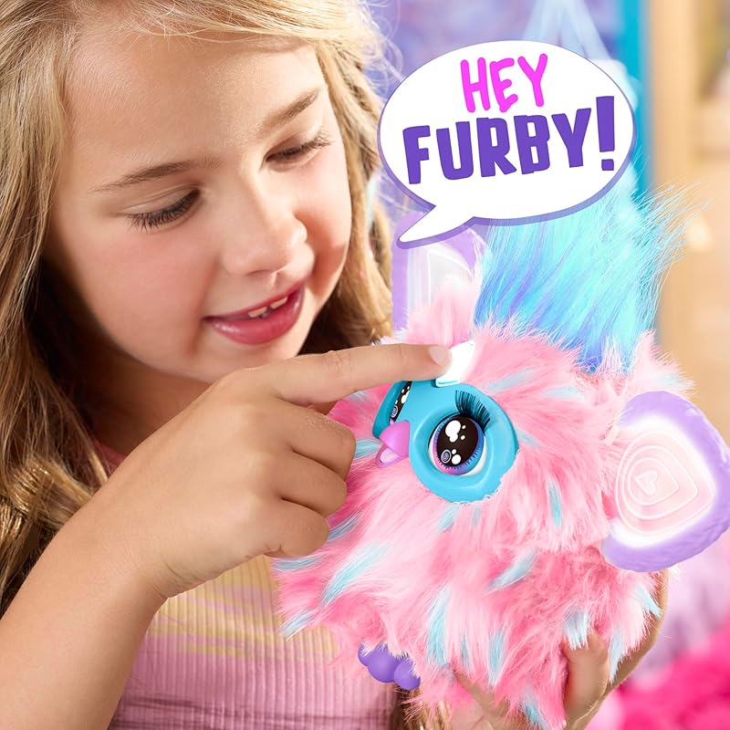 Hasbro Furby Zuckerwatte Rosa und Blau Sprachaktiviertes Interaktives Spielzeug für Jungen und Mädchen ab 6 Jahren mit 15 Mode-Accessoires, Animatronisch, Motorisiert
