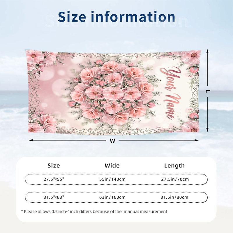 Floral Garden Theme Beach Towel Personalized Custom Name & Text Soft Quick Dry Beach Towel for Swimming Travel