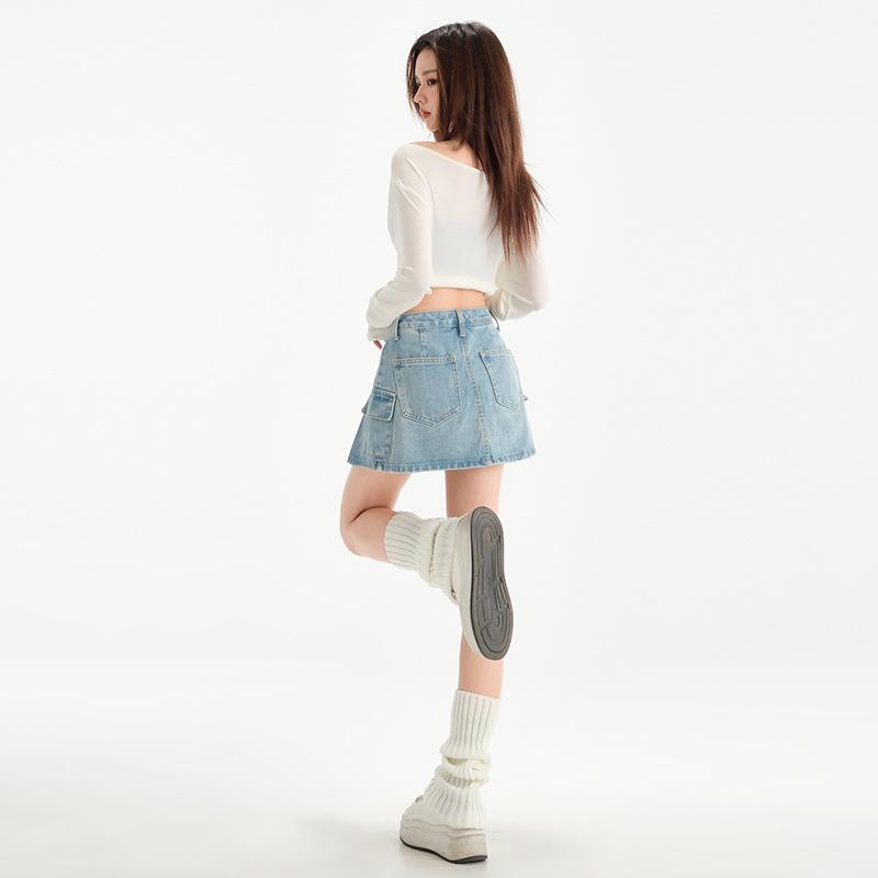 2025 Sommer Damen Hellblauer Plissierter Denim Minirock - Hochtailliert, Hüftbetont A-Linie Arbeitskleidung