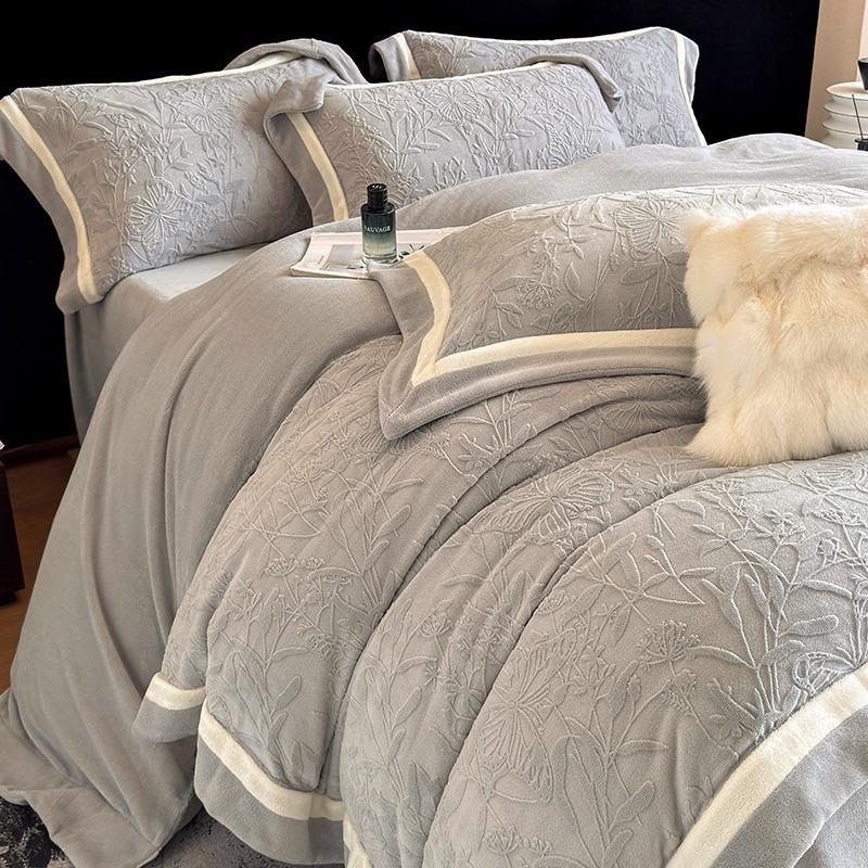 

High Gram Weight Thickened Milk Fleece Four-Piece Set Double-Sided Fleece Baby Fleece Anti-Static Warm Bed Kit 1.8m-Sheet 4pc (Quilt Cover 200 * 230cm)