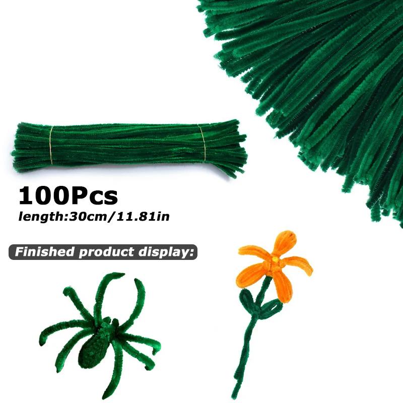 100Pcs 30cm Colors Chenille Stem Twisted Rod Iron Wire DIY Handcraft Wool Root Fluffy Bar Twisting Decor Pipe Cleaner Plush